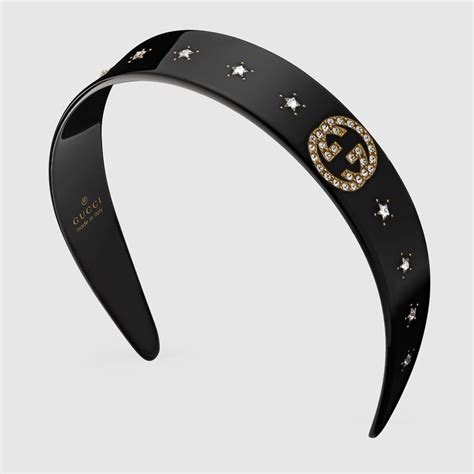 GUCCI Resin Crystal Interlocking G Headband Black